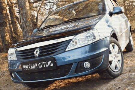 Renault-Logan 2010—2013-Зимняя заглушка решетки переднего бампера-шагрень