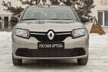 Renault-Logan 2014—н.в.-Зимняя заглушка решетки переднего бампера-шагрень