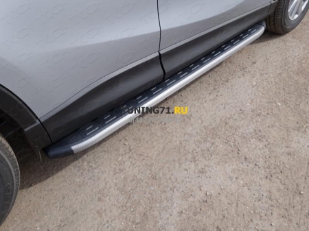 Пороги алюминиевые с пластиковой накладкой (карбон серые) 1720 мм MAZDA CX-5 2015