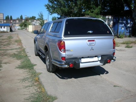 Защита заднего бампера уголки двойные d60/53 Mitsubishi L200 2013