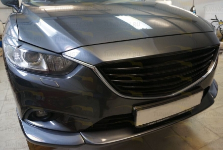 2012-   Mazda 6 Решетка радиатора Sport (Решетка радиатора крашенная в черный глянец 1 шт., алюминиевая кр.сетка 1 шт.)