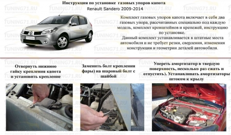Газовые упоры капота Renault Sandero (Sandero Stepway) 2009-2014