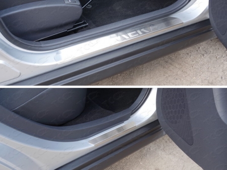 Nissan Almera 2014-Накладки на пороги (лист шлифованный надпись Almera)	