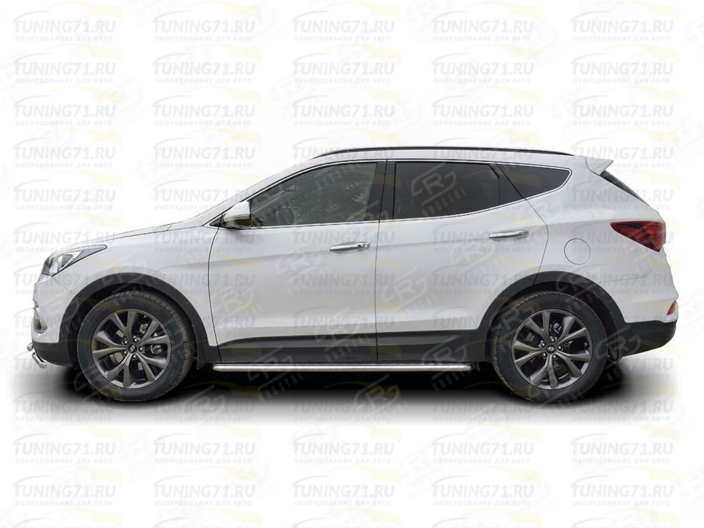 HYUNDAI Santa Fe Premium 2015 Пороги труба d42 С листом (Лист алюм, проф.  нерж)(Вариант1) HSFPL-0024481 | TUNING71.RU | Ваш Автомагазин / АвтоЗапчасти  / Аксессуары / Защиты