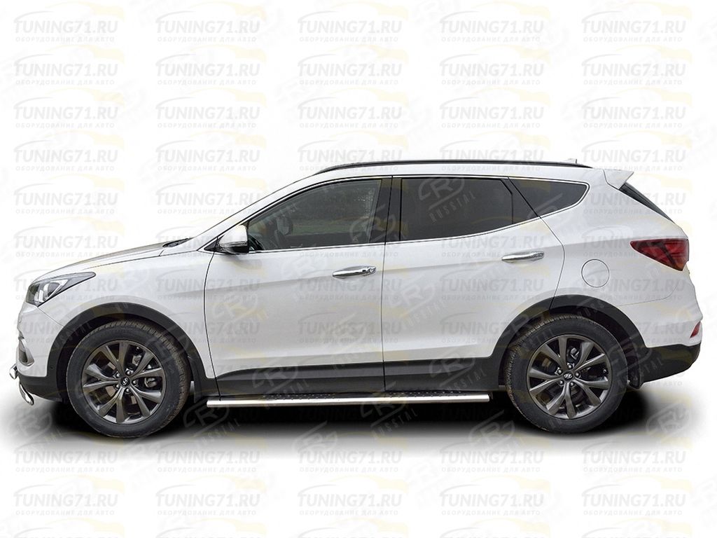 HYUNDAI SANTA FE PREMIUM 2015 Пороги труба 120х60 овал с проступью  HSFPO-002446 | TUNING71.RU | Ваш Автомагазин / АвтоЗапчасти / Аксессуары /  Защиты