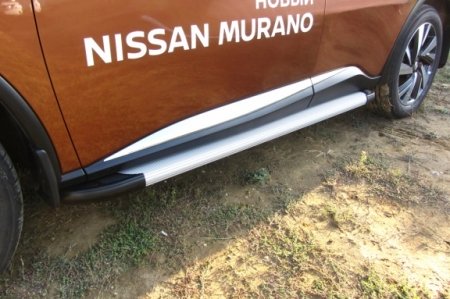 Nissan MURANO 2016- Пороги алюминиевые "Optima Silver" 1800 серебристые