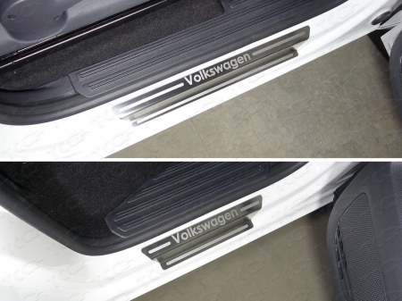 Volkswagen Amarok 2016-Накладки на пороги (лист шлифованный надпись Volkswagen)