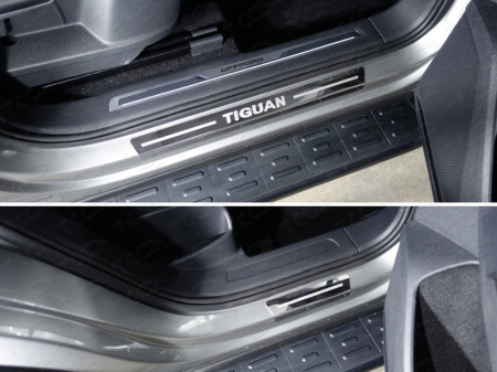 Volkswagen Tiguan 2017- Накладки на пороги внешние (лист зеркальный надписьTiguan) 4шт	