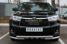 Toyota Highlander 2014- Защита переднего бампера d63 (дуга) d63 (уголки)+клыки THRZ-001918