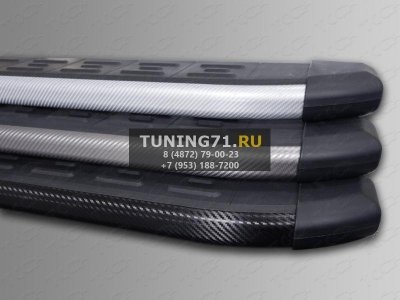 Nissan Terrano 2014 Пороги алюминиевые с пластиковой накладкой (карбон черные)  1720 мм