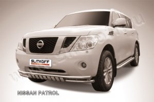 NISSAN PATROL (2012)-Защита переднего бампера d57+d57 двойная с ЗК