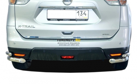 Защита заднего бампера Nissan X-trail 2015 угловая двойная 60/42