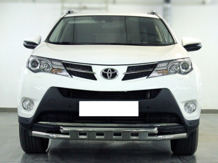 Toyota Rav-4 2013-наст.вр.-Защита переднего бампера d-53+53 с доп.накладками (квадратные)