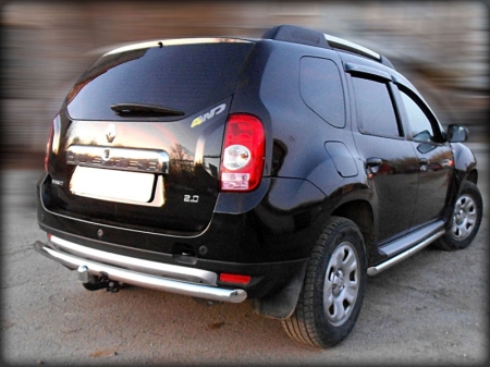 Renault Duster 2011-наст.вр.-Защита заднего бампера радиусная одинарная d-60 (под фаркоп Baltex)