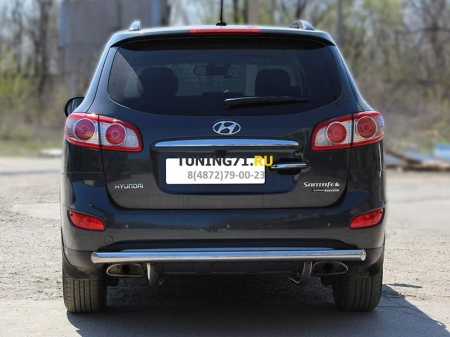 Hyundai Santa Fe 2010-2012г.в.-Защита заднего бампера d-60 радиусная