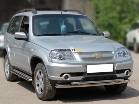 Chevrolet Niva 2009-наст.вр.-Дуга передняя низкая d-53+43 радиусная двойная