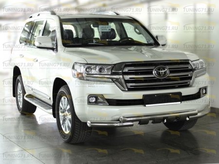 Защита переднего бампера d-76 с доп.накладками-Toyota Land Cruiser 200 2015-наст.вр.